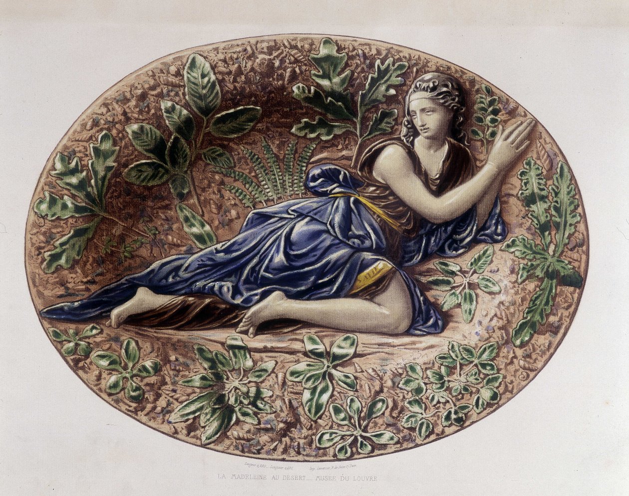 Madeleine i öknen - Keramikfat, i "" The work of Bernard Palissy"" av C. Delange och C. Borneman, Paris av Bernard (after) Palissy
