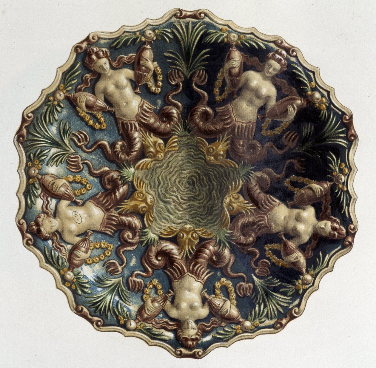 Plat aux sirens - i "" The work of Bernard Palissy"" av C. Delange och C. Borneman, red. Delange, Paris av Bernard (after) Palissy