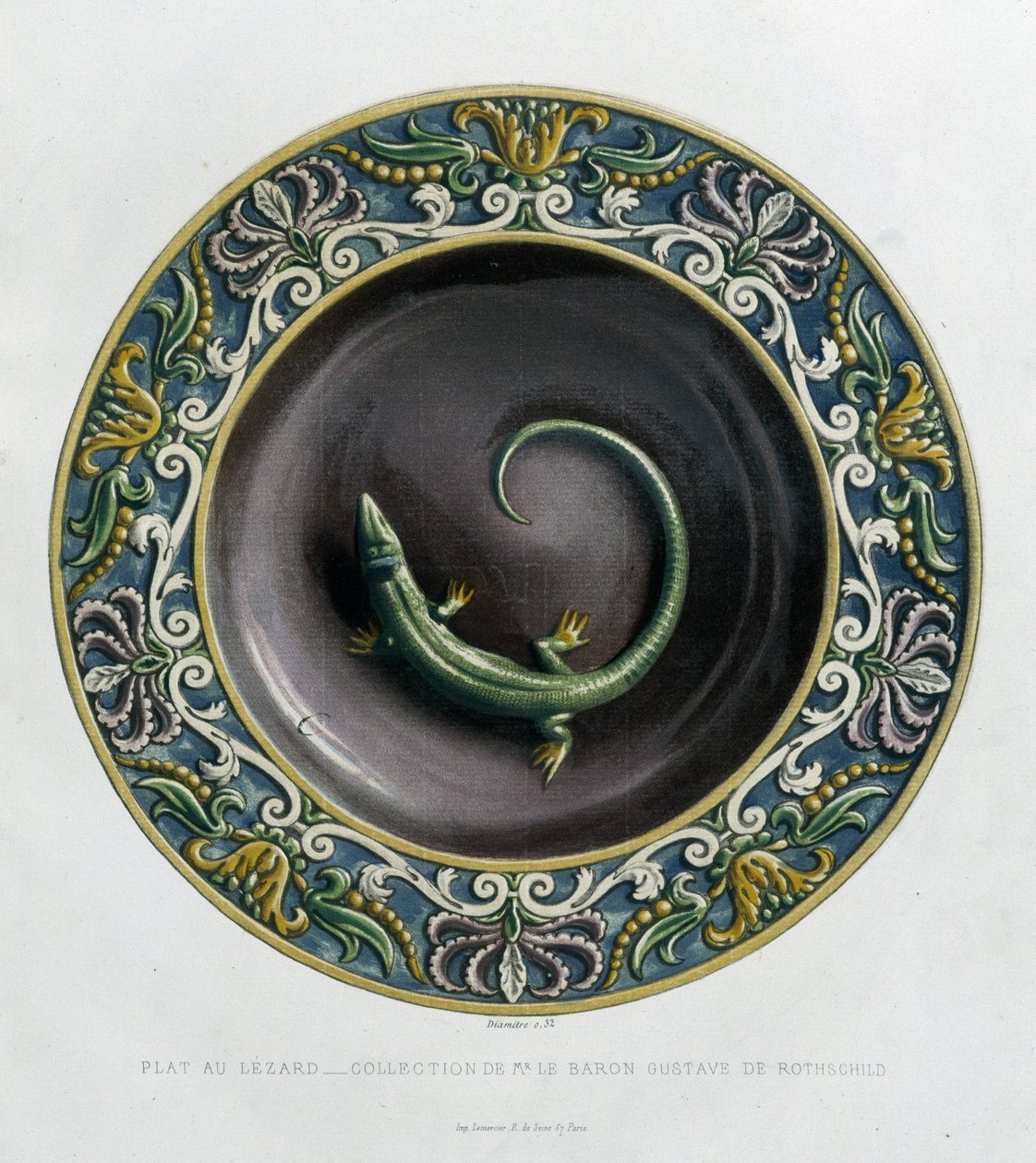 Plate au lizard - Plet céramique, i "" The work of Bernard Palissy"" av C. Delange och C. Borneman, Paris av Bernard (after) Palissy