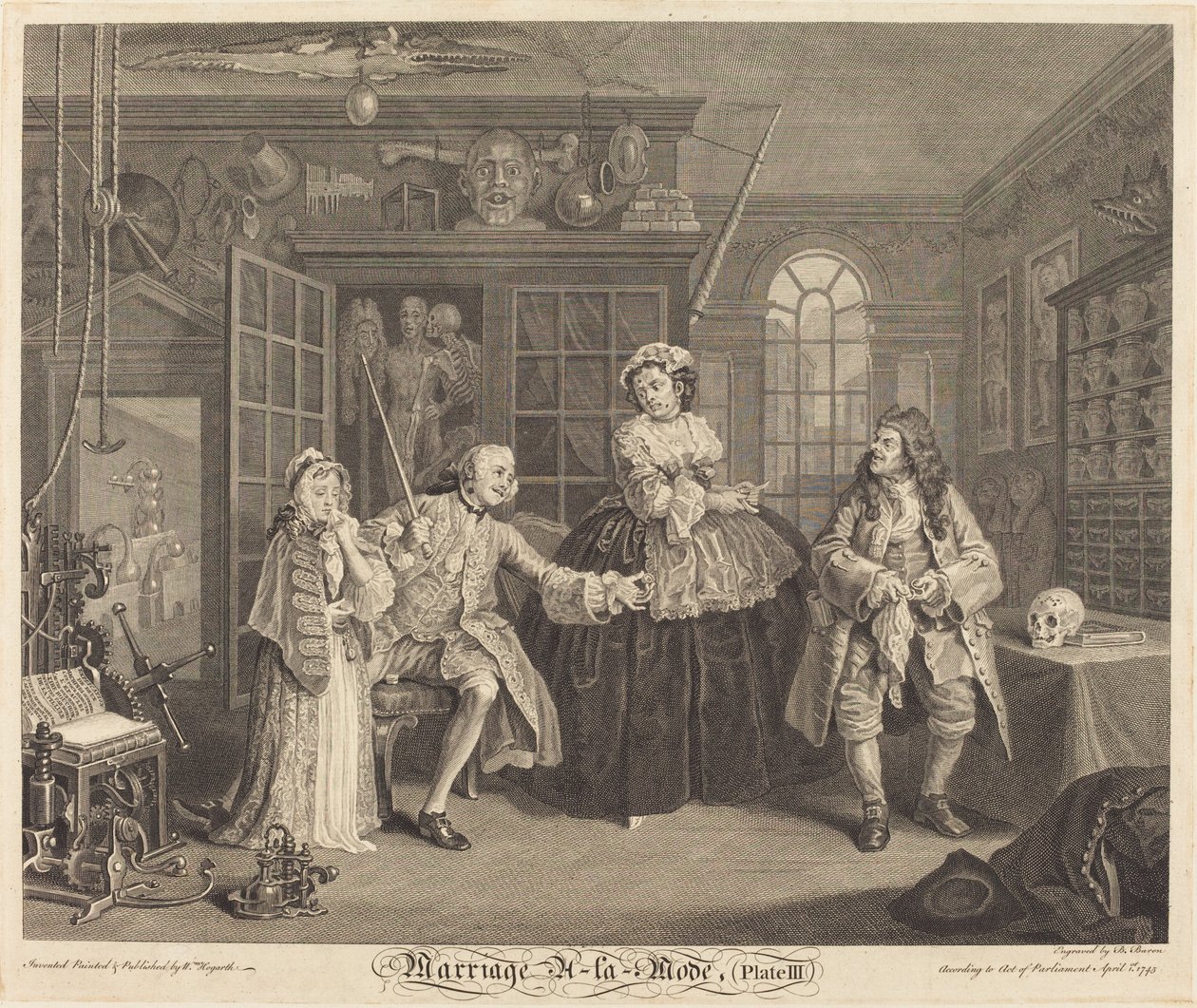 Äktenskap a la Mode: pl. 3 av Bernard Baron after William Hogarth
