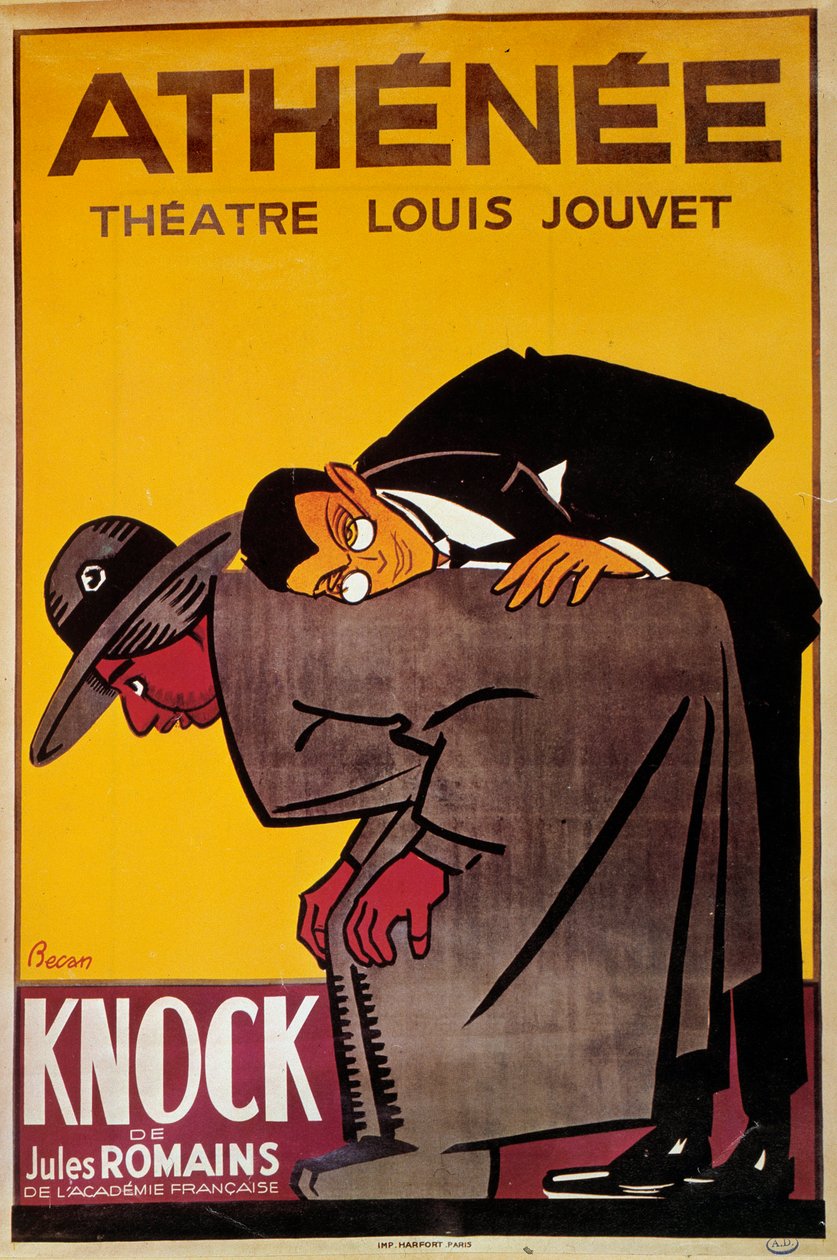 Affisch för föreställningen "Knock" av Jules Romain på teatern Louis Jouvet - 1900-talet Illustration av Bernard Becan (Bernhard Kahn) (1890-1943) - Paris, theater de l