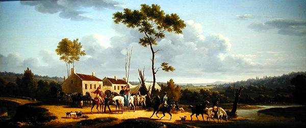 Resenärer till häst i ett landskap (olja på duk) av Bernard Edouard Swebach