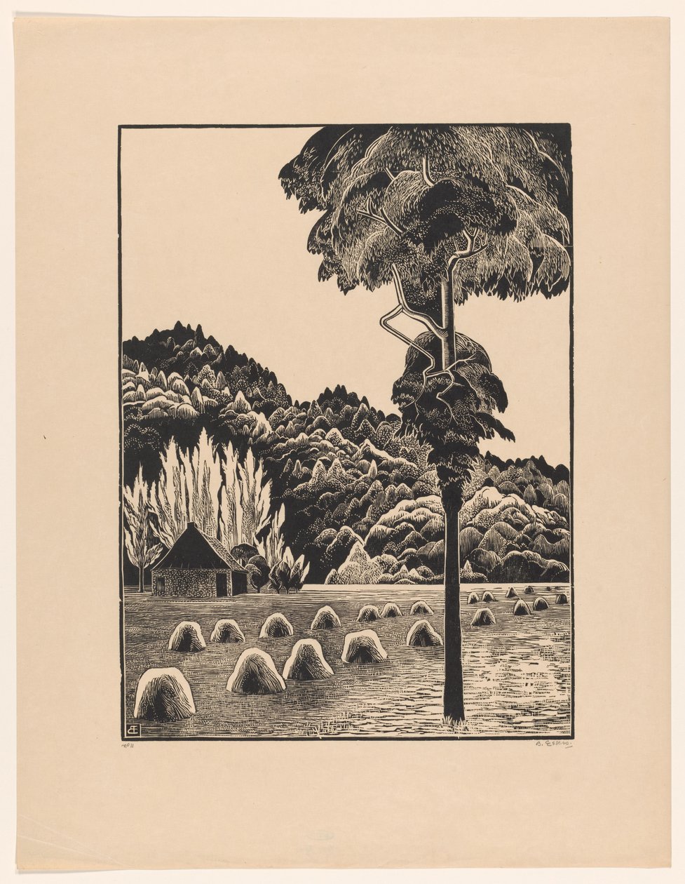 Dune landskap med höstackar av Bernard Essers (signed by artist)