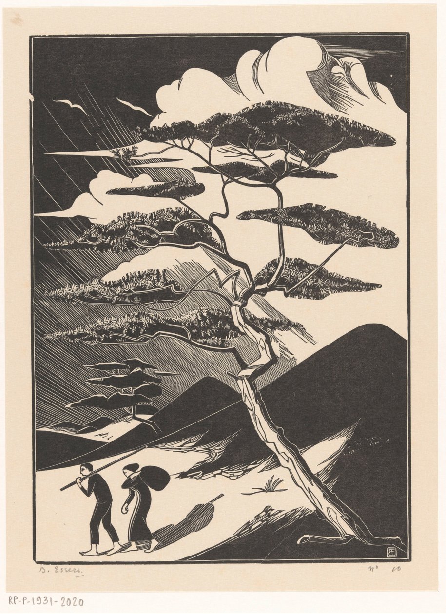 Dynpanna med två figurer av Bernard Essers (signed by artist)