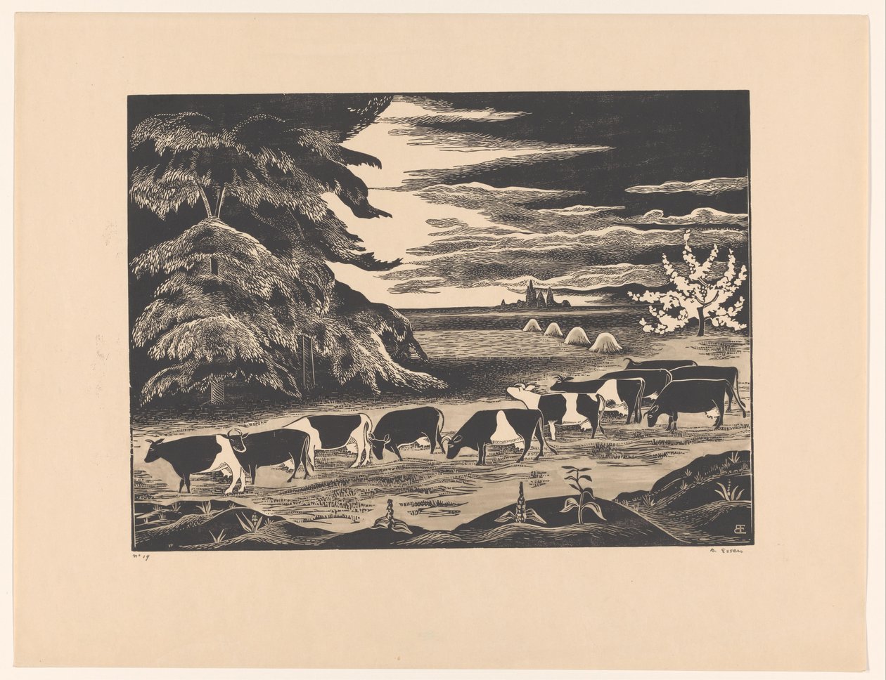 Kor i ett landskap av Bernard Essers (signed by artist)