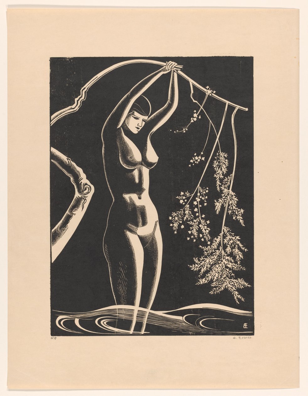 Naken kvinna med gren av Bernard Essers (signed by artist)