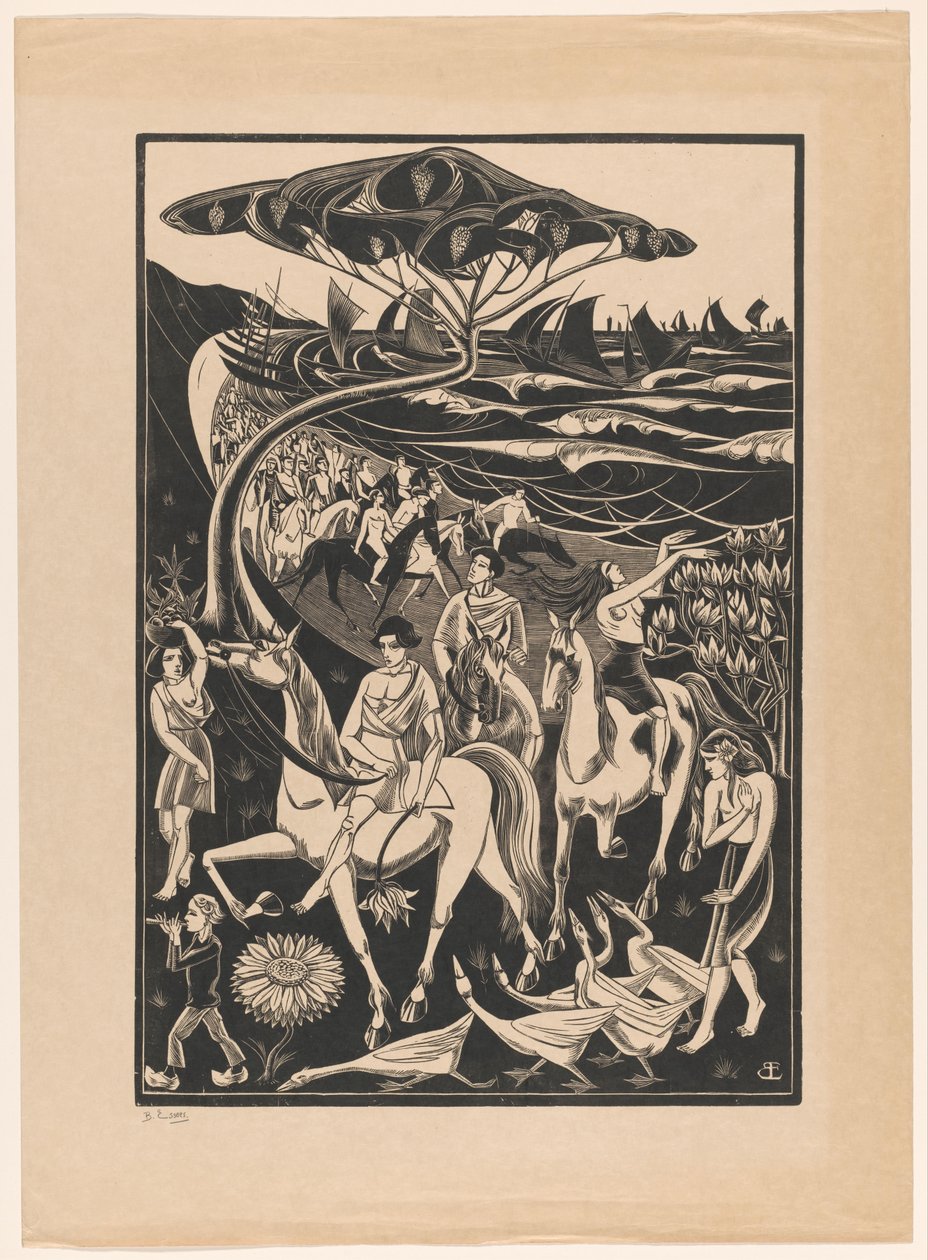 Parad av ryttare på stranden av Bernard Essers (signed by artist)