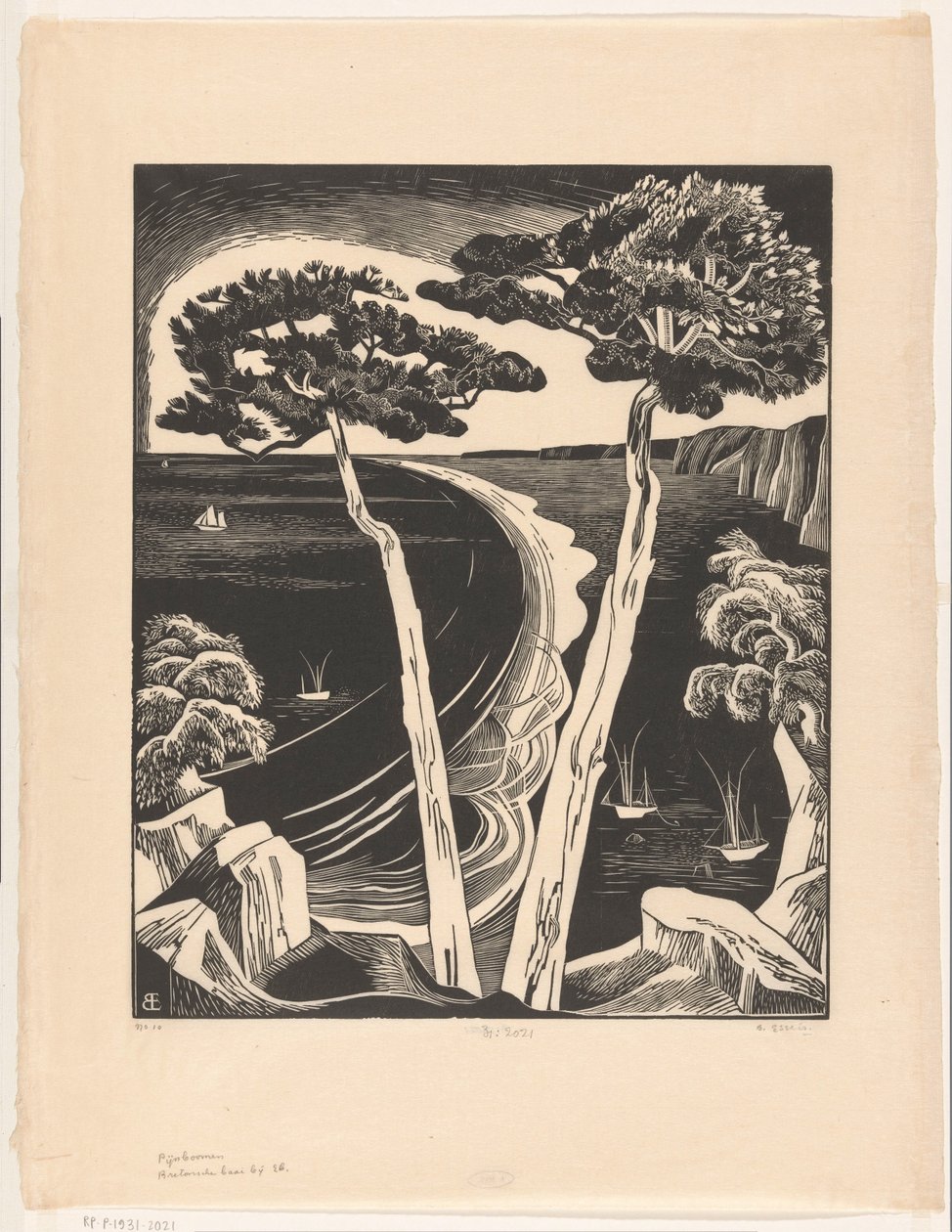 Pinjeträd (Breton Bay vid lågvatten) (originaltitel på objektet) av Bernard Essers (signed by artist)