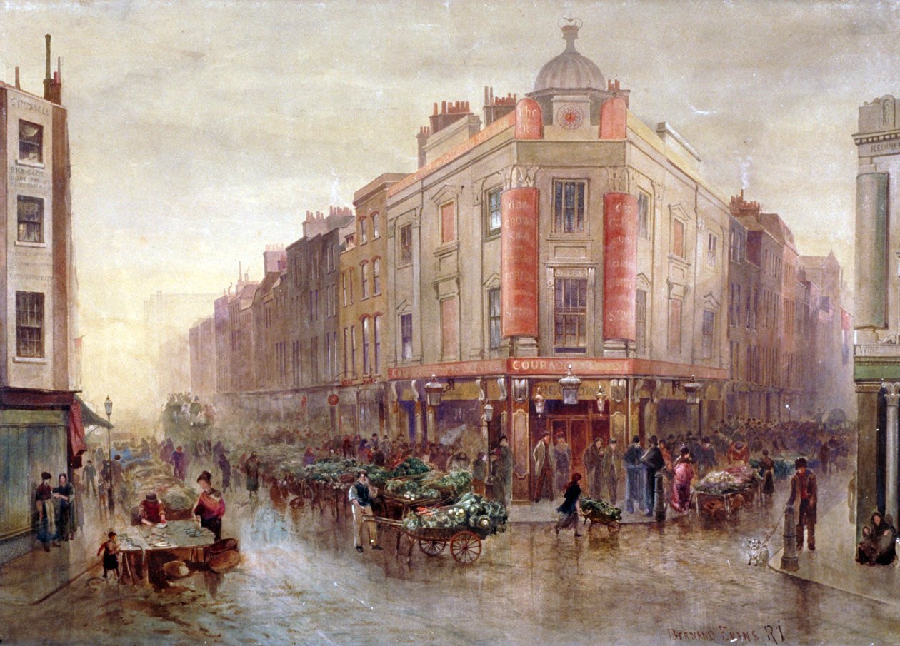 Marknad på en söndagsmorgon på Seven Dials, Holborn, London, 1878. av Bernard Evans