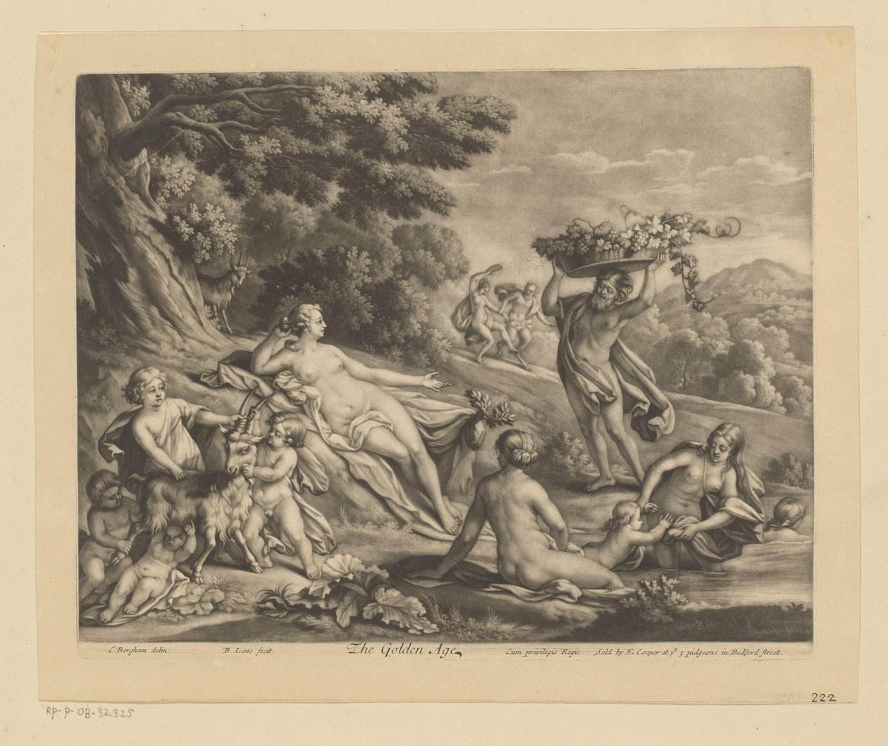 Halvnakna figurer och getter i ett landskap The Golden Age (titel på objekt) av Bernard Lens (II)