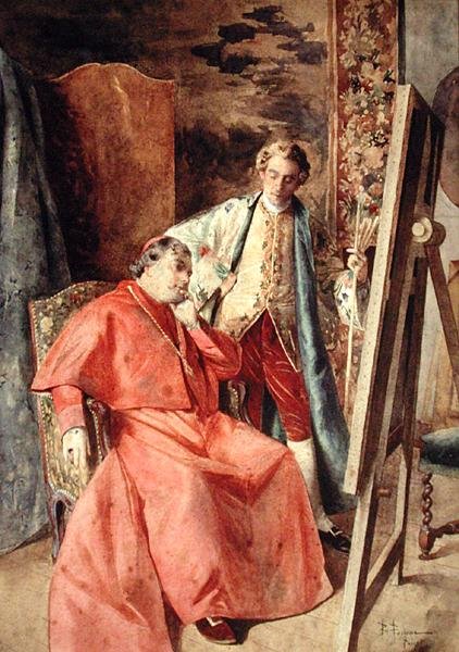 Målare och prelat (olja på duk) av Bernard Louis Borione