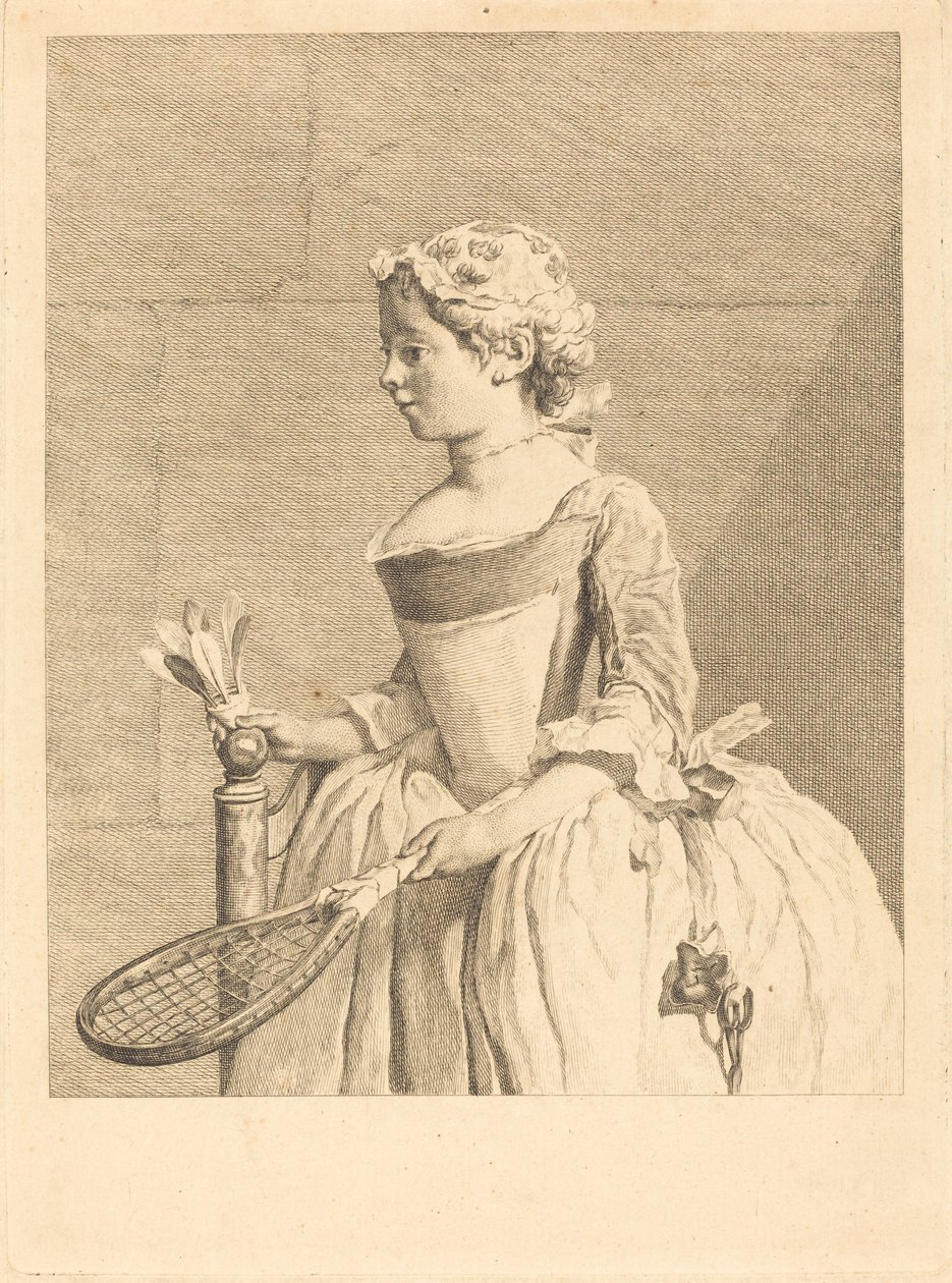 Ung flicka vid ratten (ung flicka med en raguette) av Bernard Lépicié after Jean Siméon Chardin