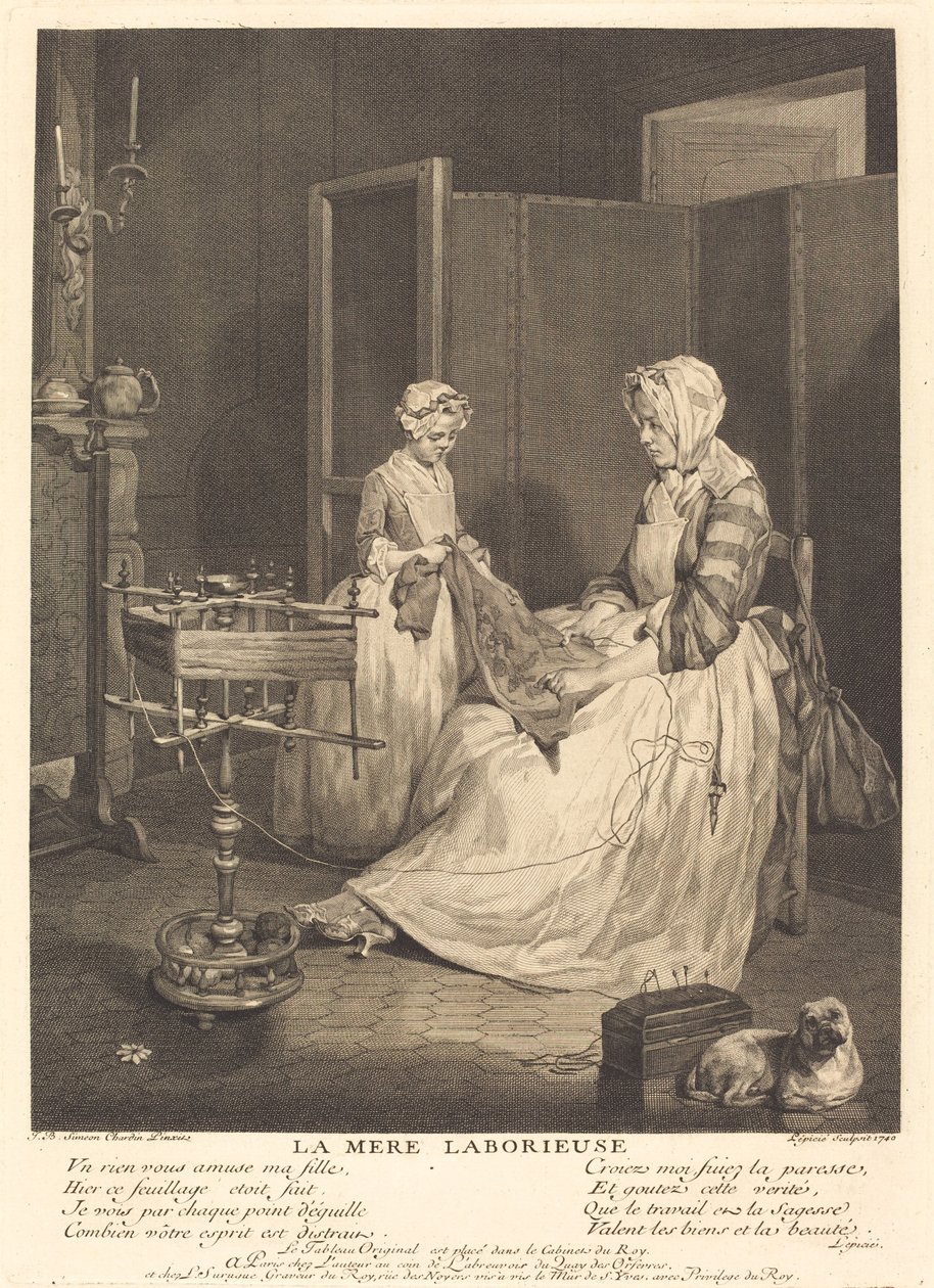 Den flitiga mamman av Bernard Lépicié after Jean Siméon Chardin