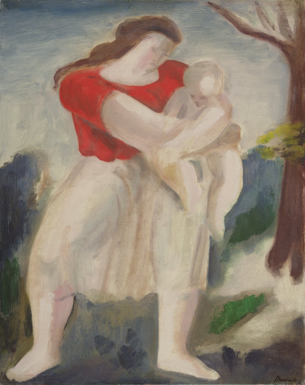 Mor och barn, ca 1940 (olja ombord) av Bernard Meninsky