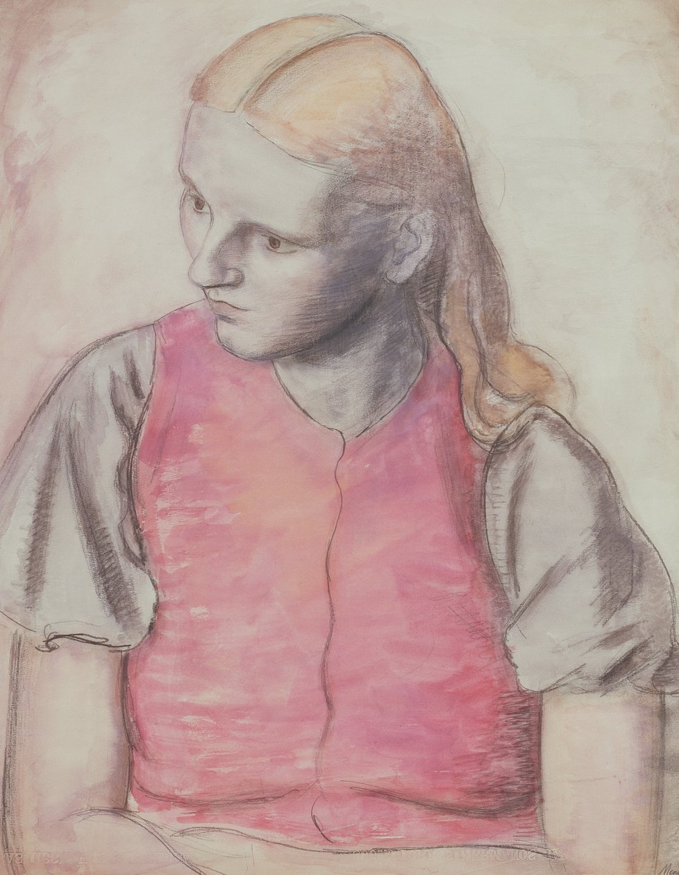 Porträtt av konstnärens hustru, ca 1926 (penna och akvarell) av Bernard Meninsky