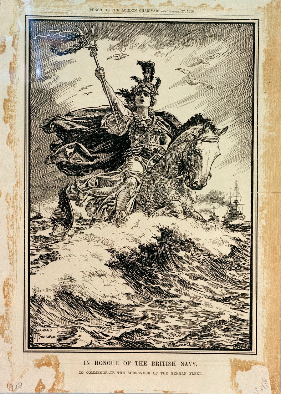 För att hedra den brittiska flottan. Till minne av den tyska flottans kapitulation. Framsidan av Punch, 27 november 1918 av Bernard Partridge
