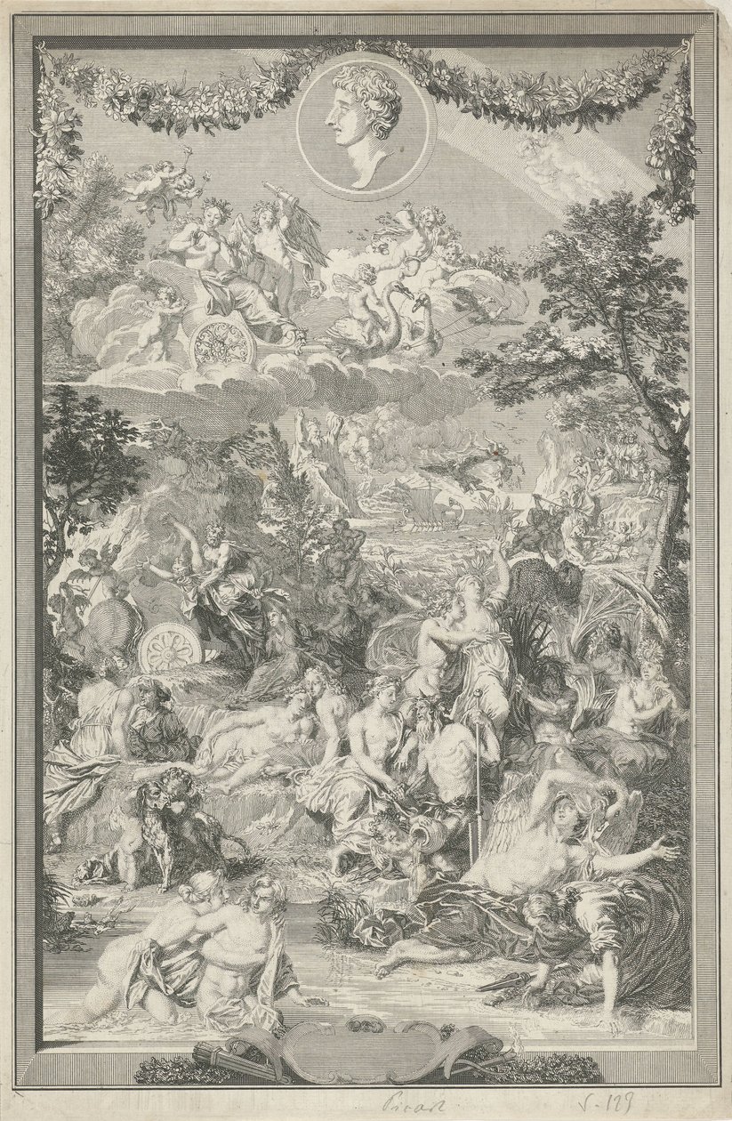 Allegorisk titelsida med olika scener ur Ovidius