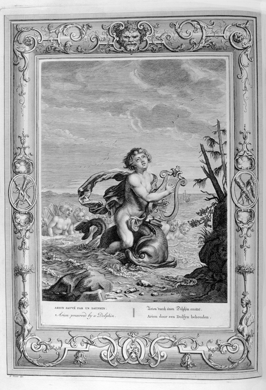 Arion på delfinen (gravyr) av Bernard Picart