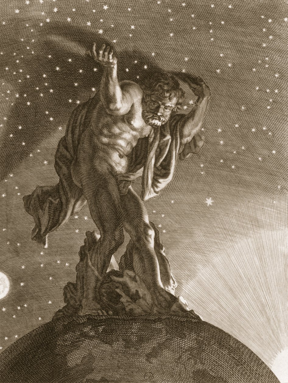 Atlas bär himlen på sina axlar, 1731 av Bernard Picart