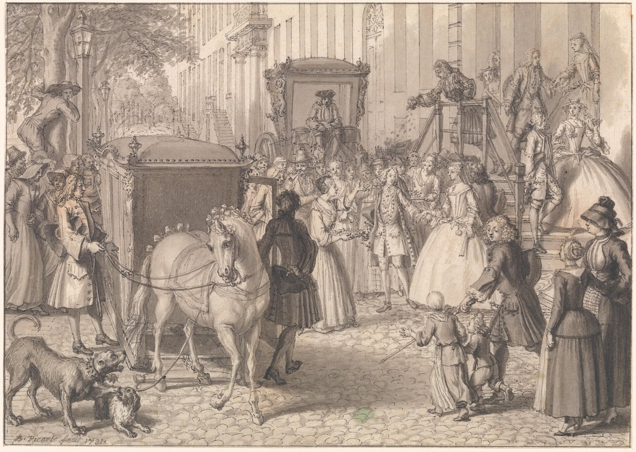 Början av ett bröllopsfölje för ett lutherskt par av Bernard Picart