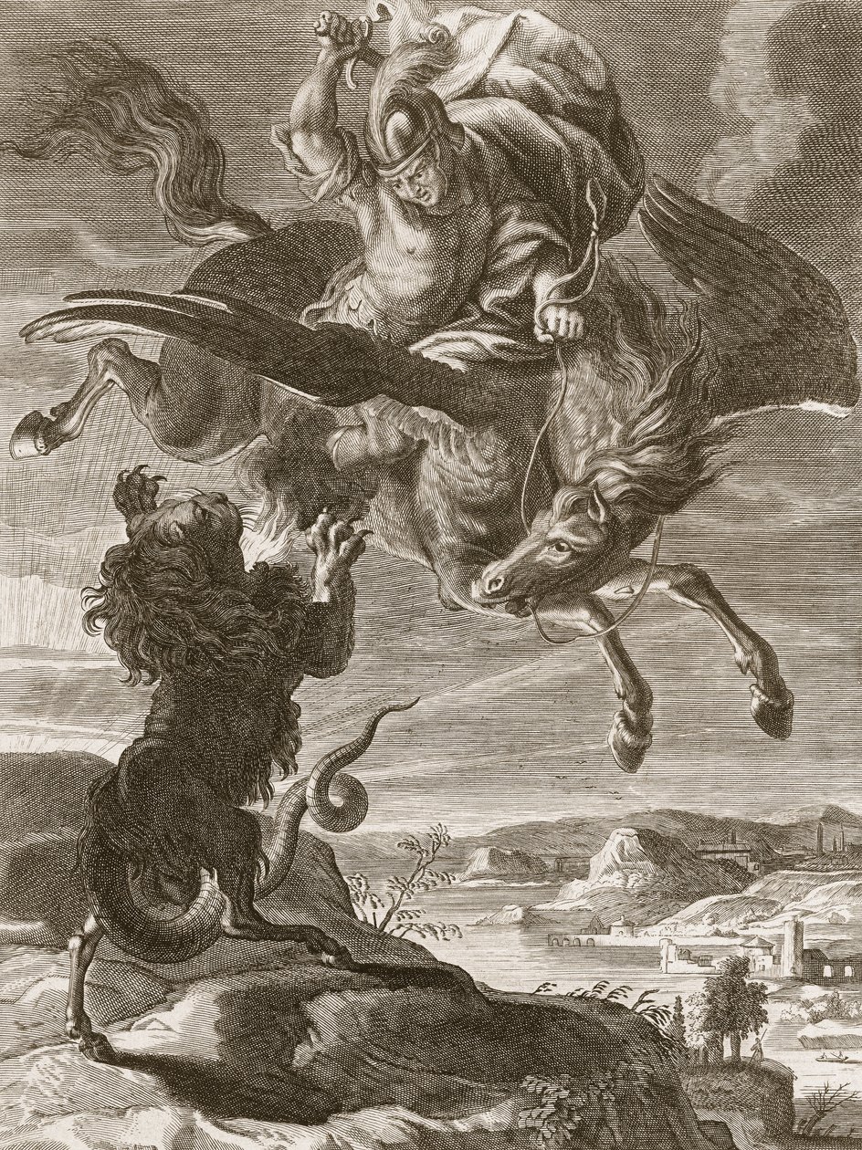 Bellerophon bekämpar chimären, 1731 av Bernard Picart