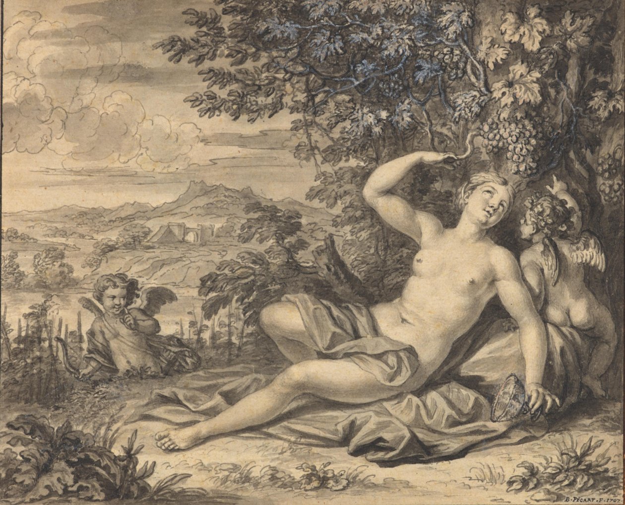 Erigone förförd av Bacchus av Bernard Picart