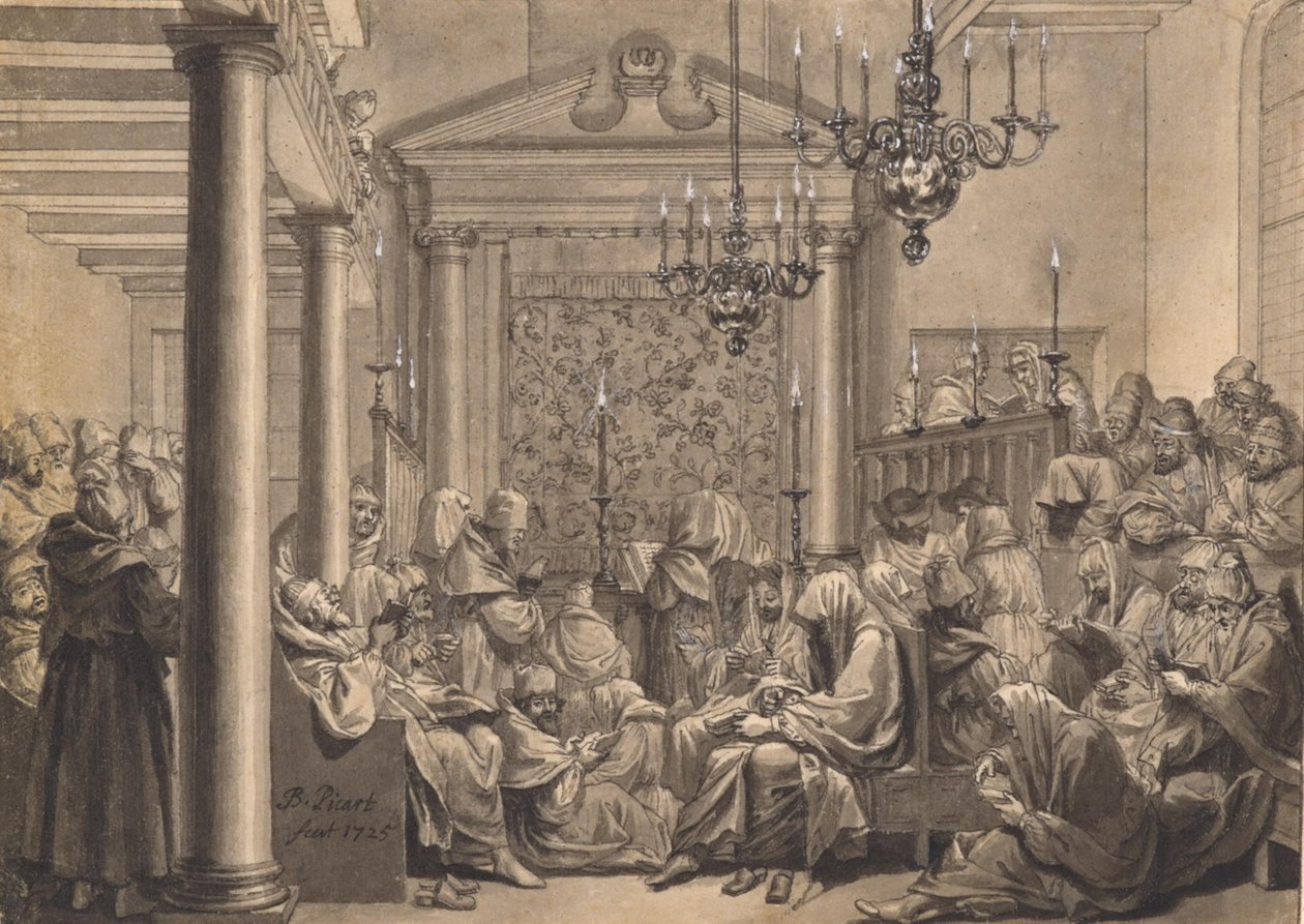 Den stora försoningsdagen i Övre synagogan i Amsterdam av Bernard Picart