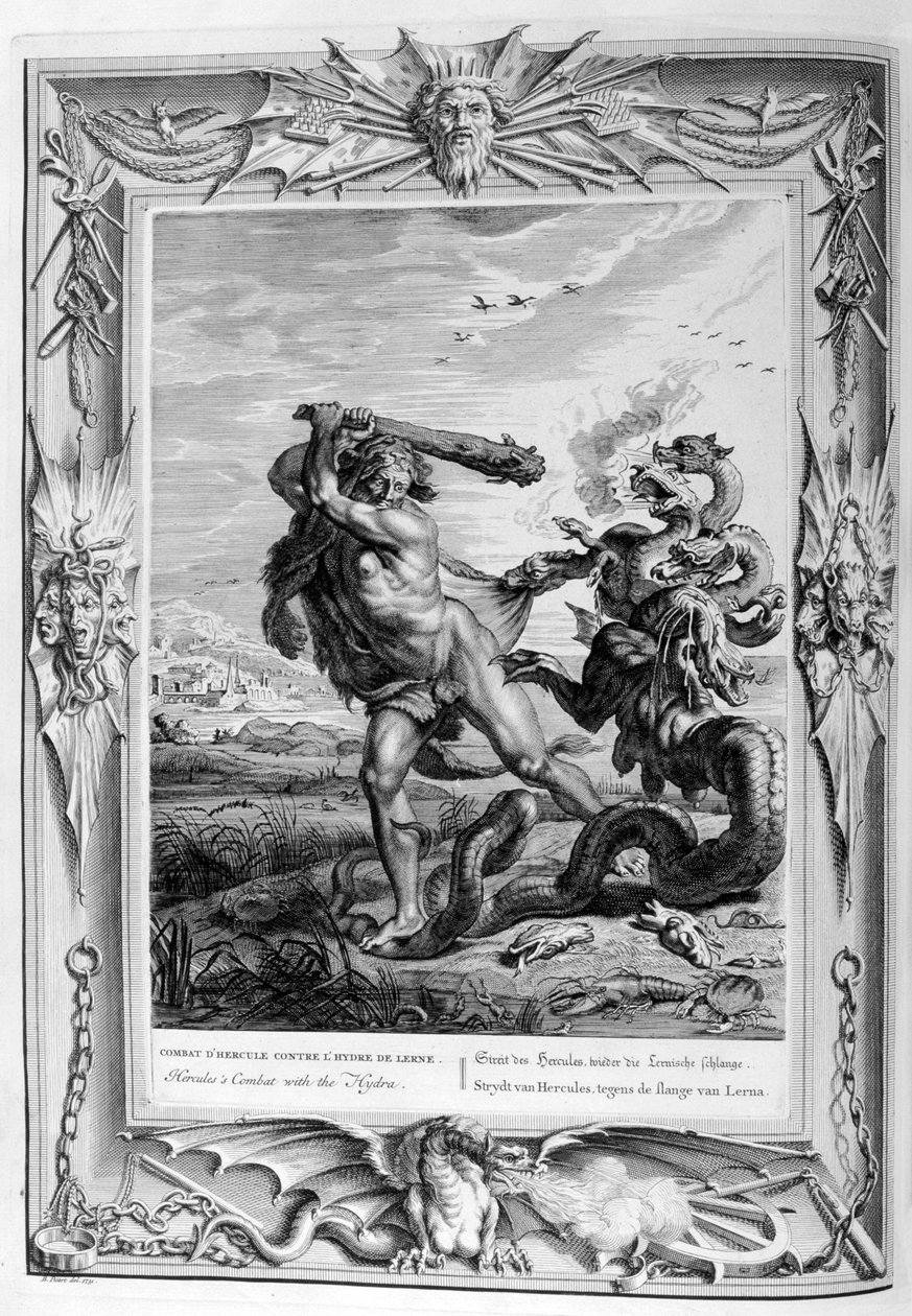 Herkules bekämpar den lerniska hydran, 1733 av Bernard Picart