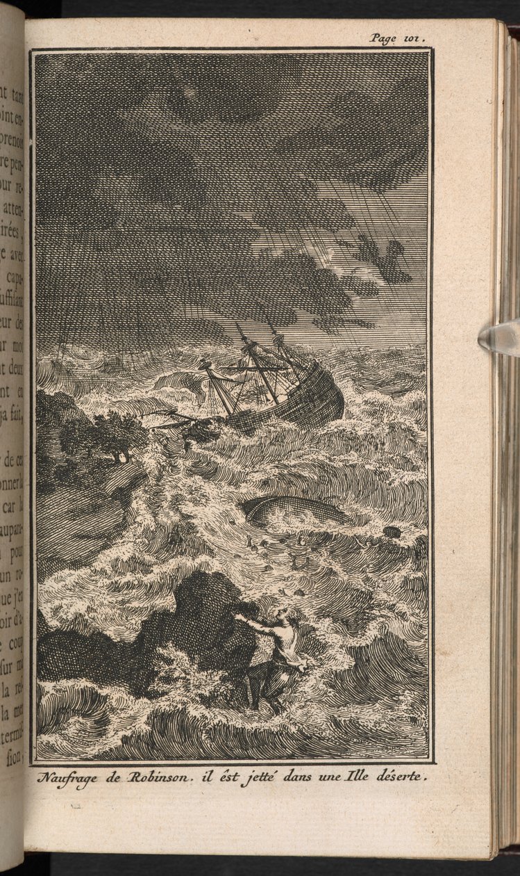 Illustration från den franska upplagan av "Robinson Crusoe" av Bernard Picart