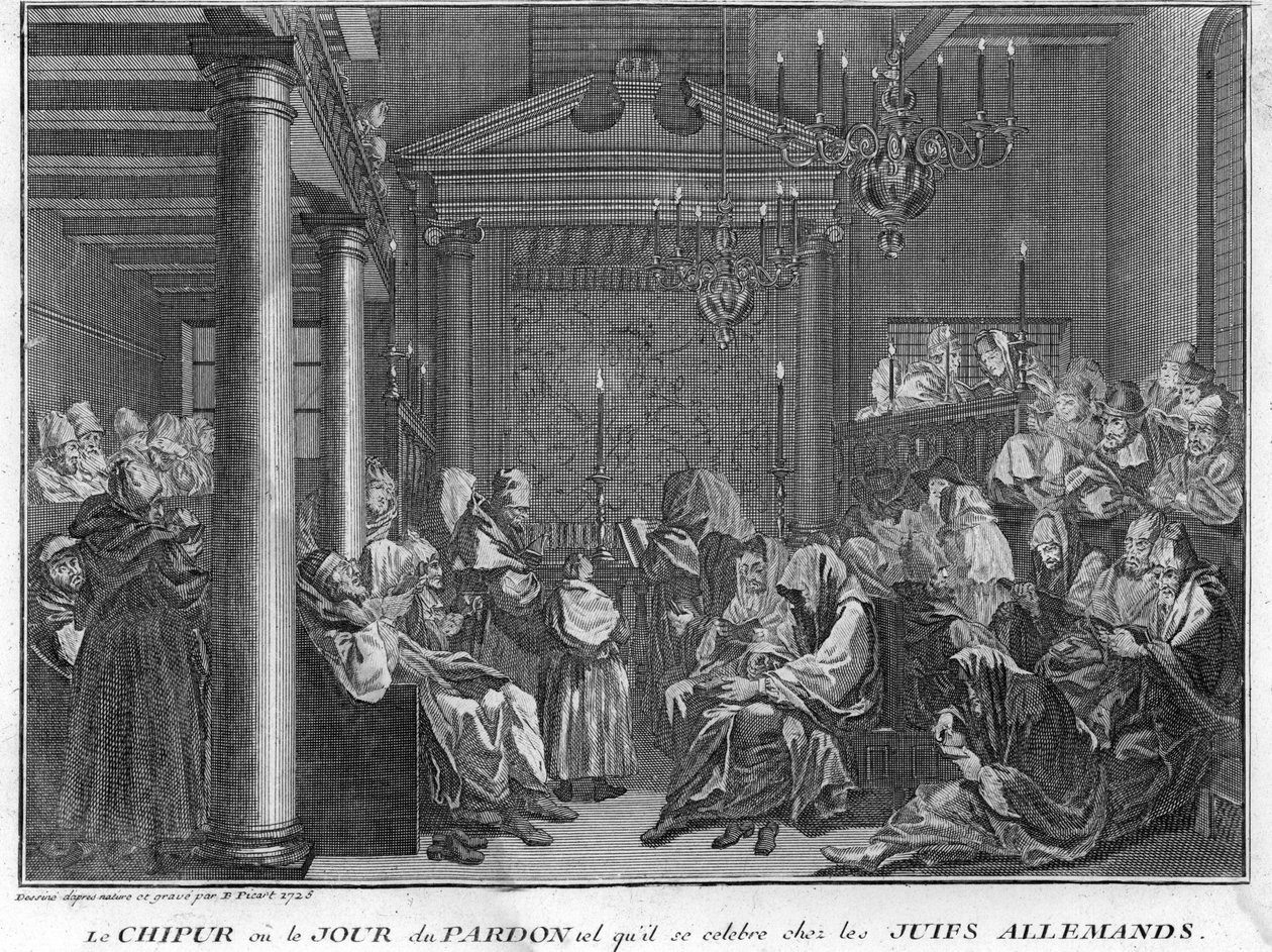 Judendom: Chipurs högtid bland tyska judar (Yom Kippur, försoningsdagen för det judiska folket) Gravyr från "Illustration av ceremonier och religiösa seder för alla världens folk" av Bernard Picart (1723-1743) 1819 Privat samling av Bernard Picart