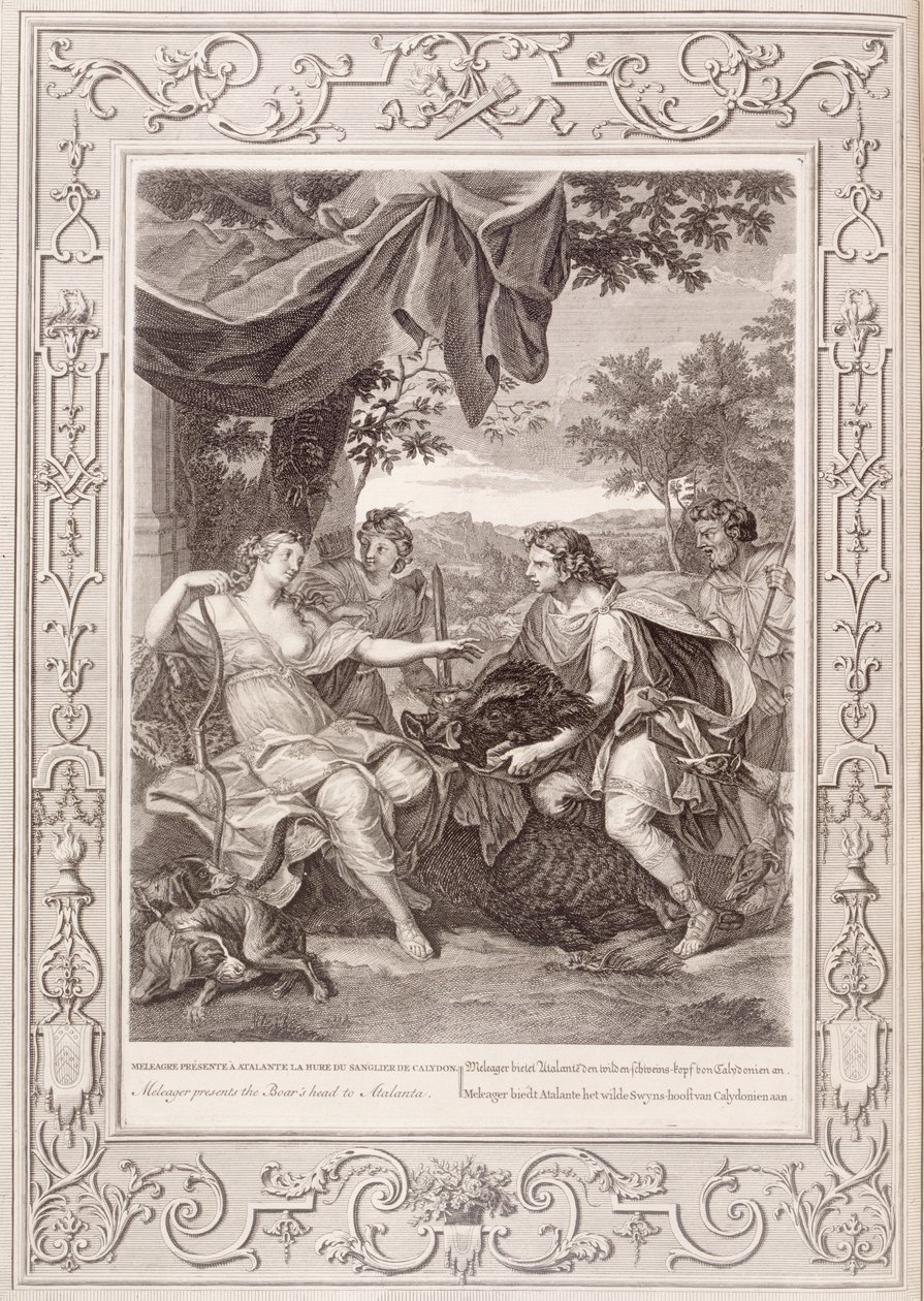 Meleager presenterar vildsvinens huvud till Atalanta, 1731 av Bernard Picart