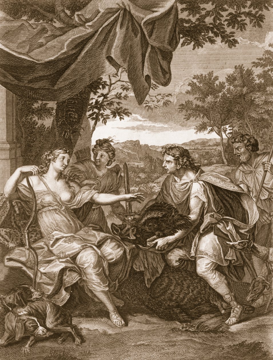 Meleager presenterar vildsvinens huvud till Atalanta, 1731 av Bernard Picart