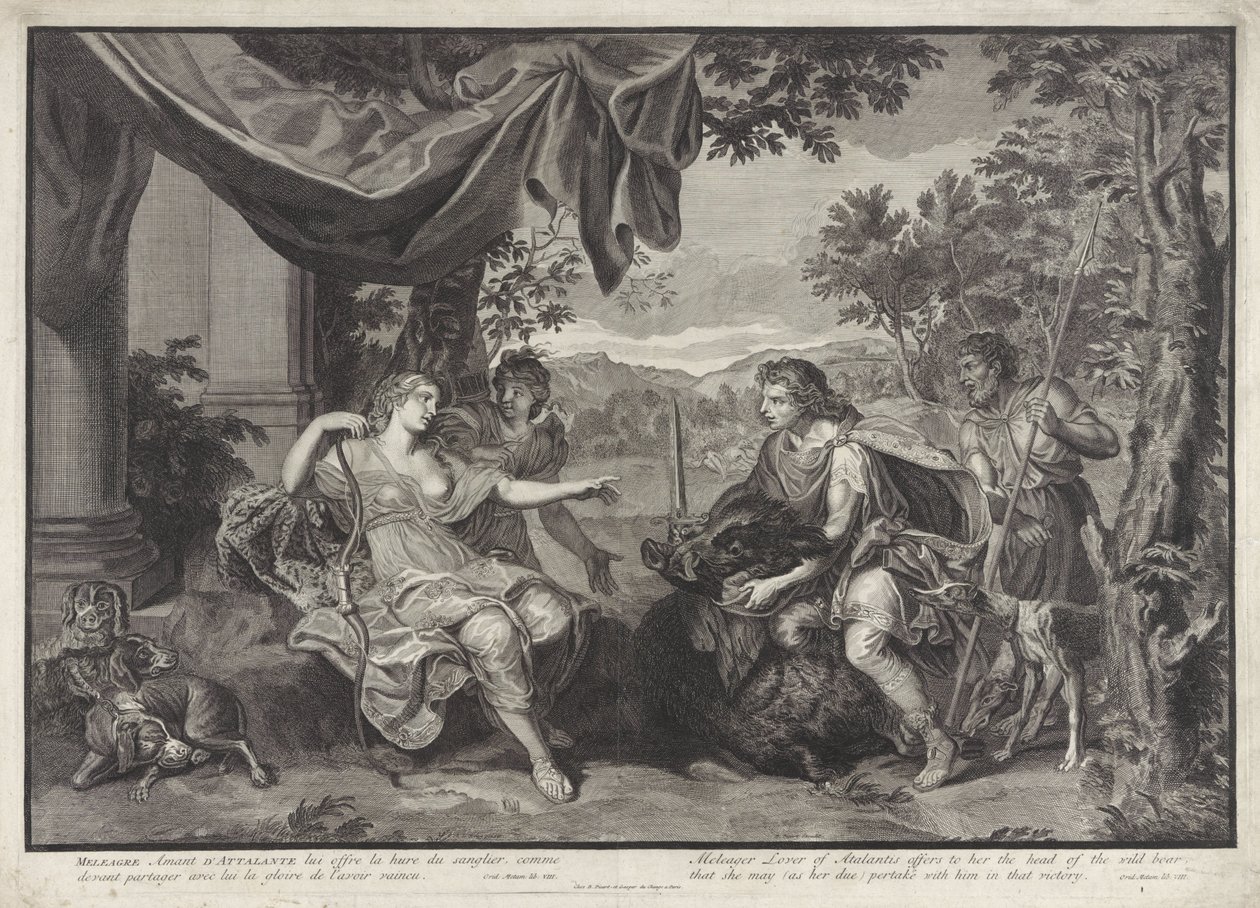 Meleager ger huvudet av den kaledonska galten till Atalanta History of Meleager (serietitel) av Bernard Picart