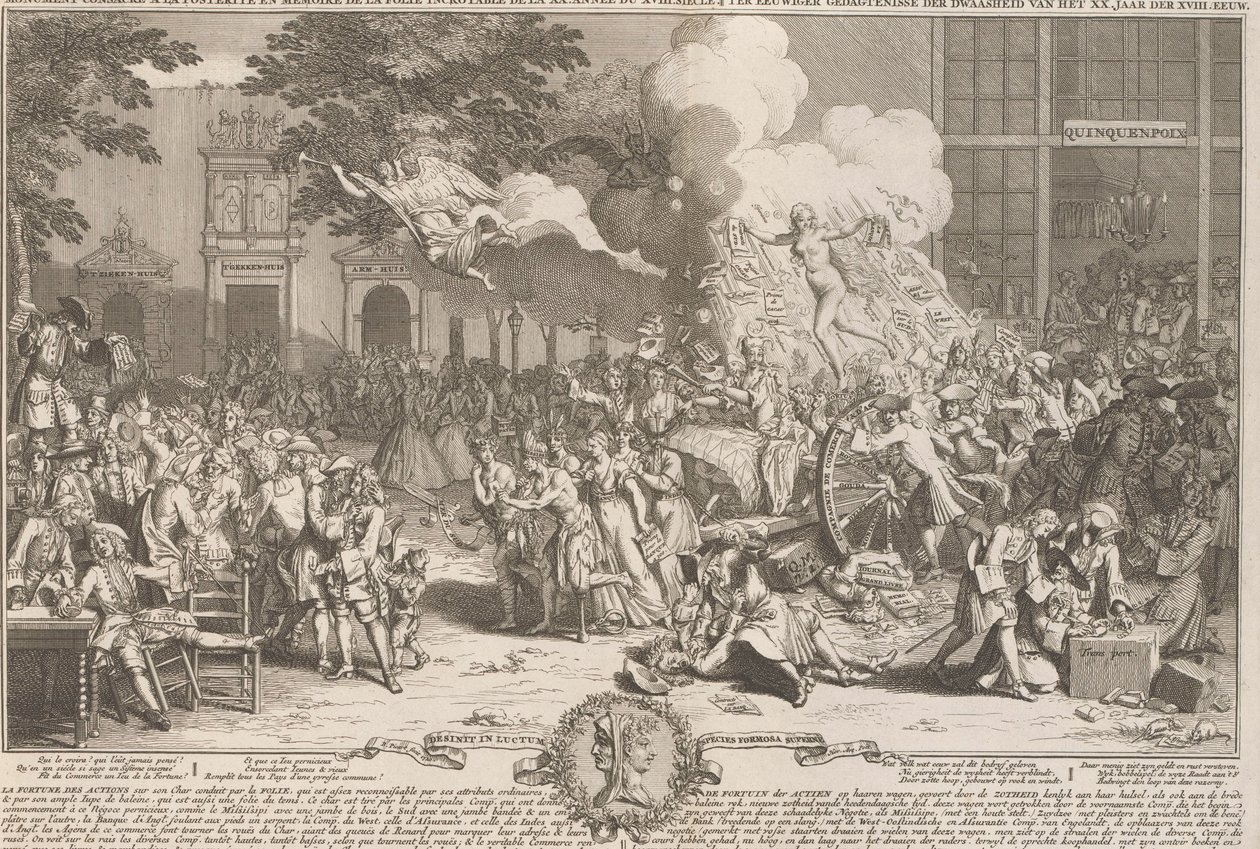 Monument till minne av dårskapen av året 1720 Monument consacré a la posterité och memoire de la foil incroyable de la XX. Anne du XVIII. siecle / Till det eviga minnet av XX:s dårskap. år av XVIII. århundrade (titel på objekt) va av Bernard Picart
