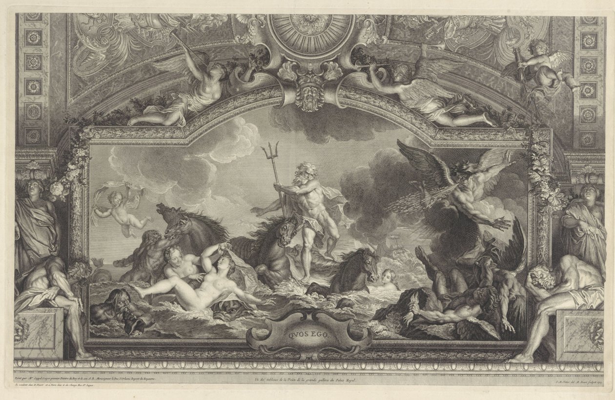Neptunus lugnar vågorna Quos Ego (titel på objekt) av Bernard Picart