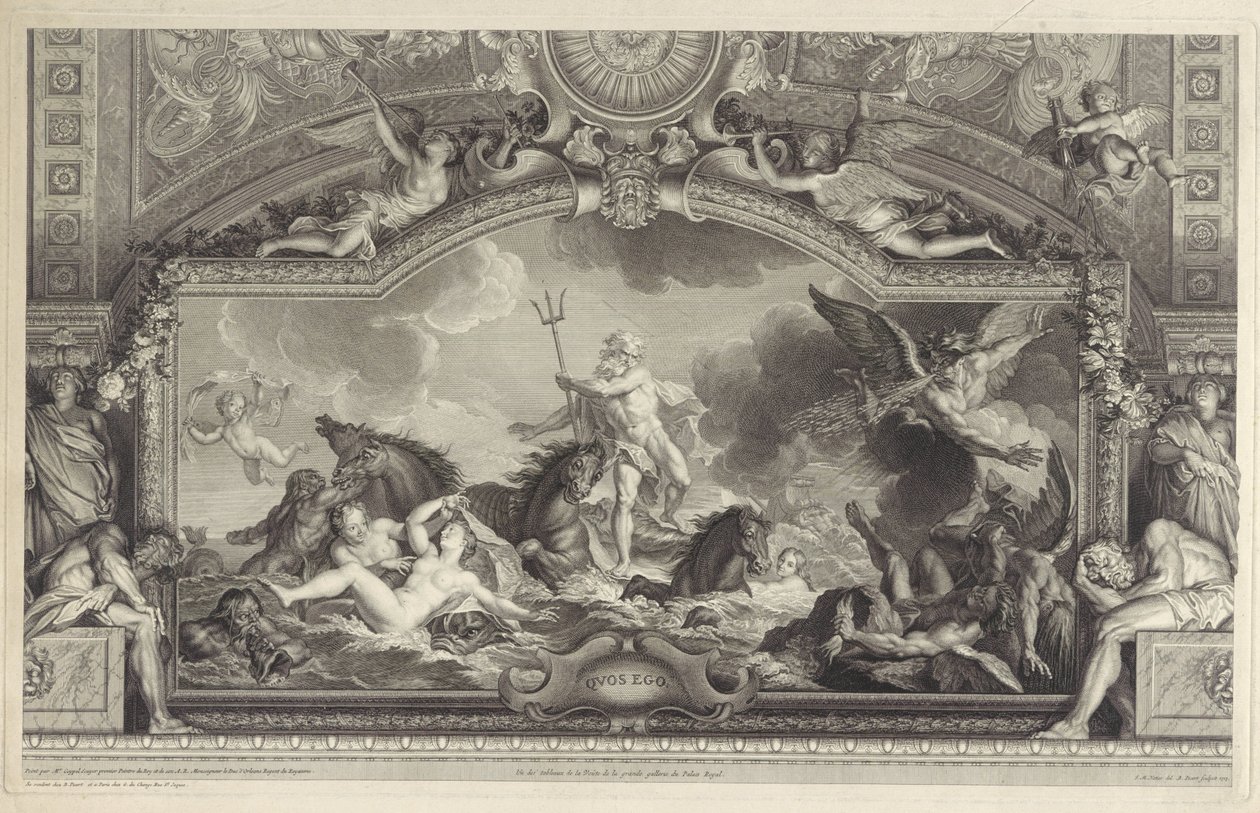 Neptunus lugnar vågorna Quos Ego (titel på objekt) av Bernard Picart