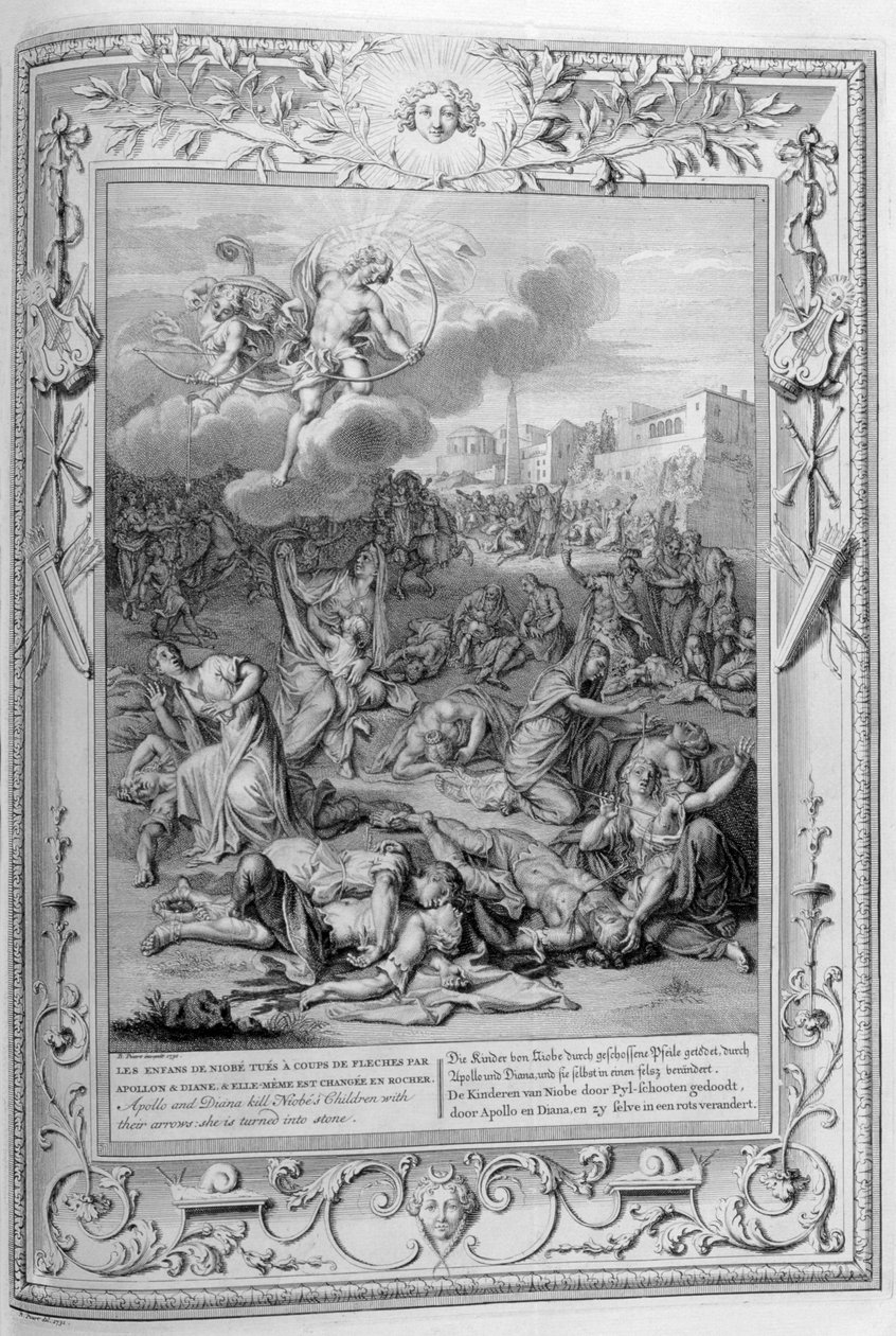 Niobe och hennes dödade barn (gravyr) av Bernard Picart