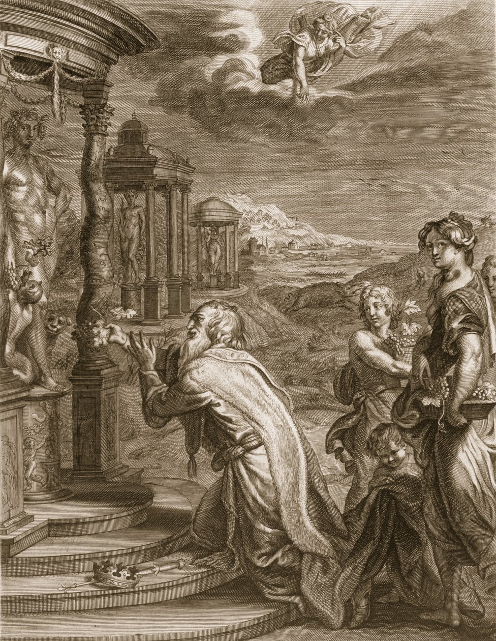 Oeneus, kung av Calydon, som har försummat Diana i ett offer straffas för sin ogudaktighet, 1731 av Bernard Picart