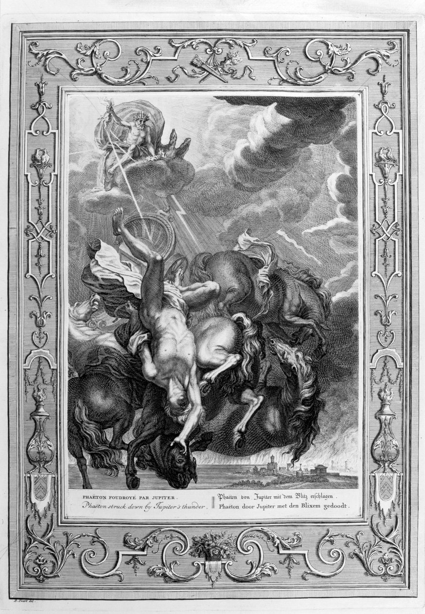 Phaeton slogs ner av Jupiters åskbult, 1733 av Bernard Picart