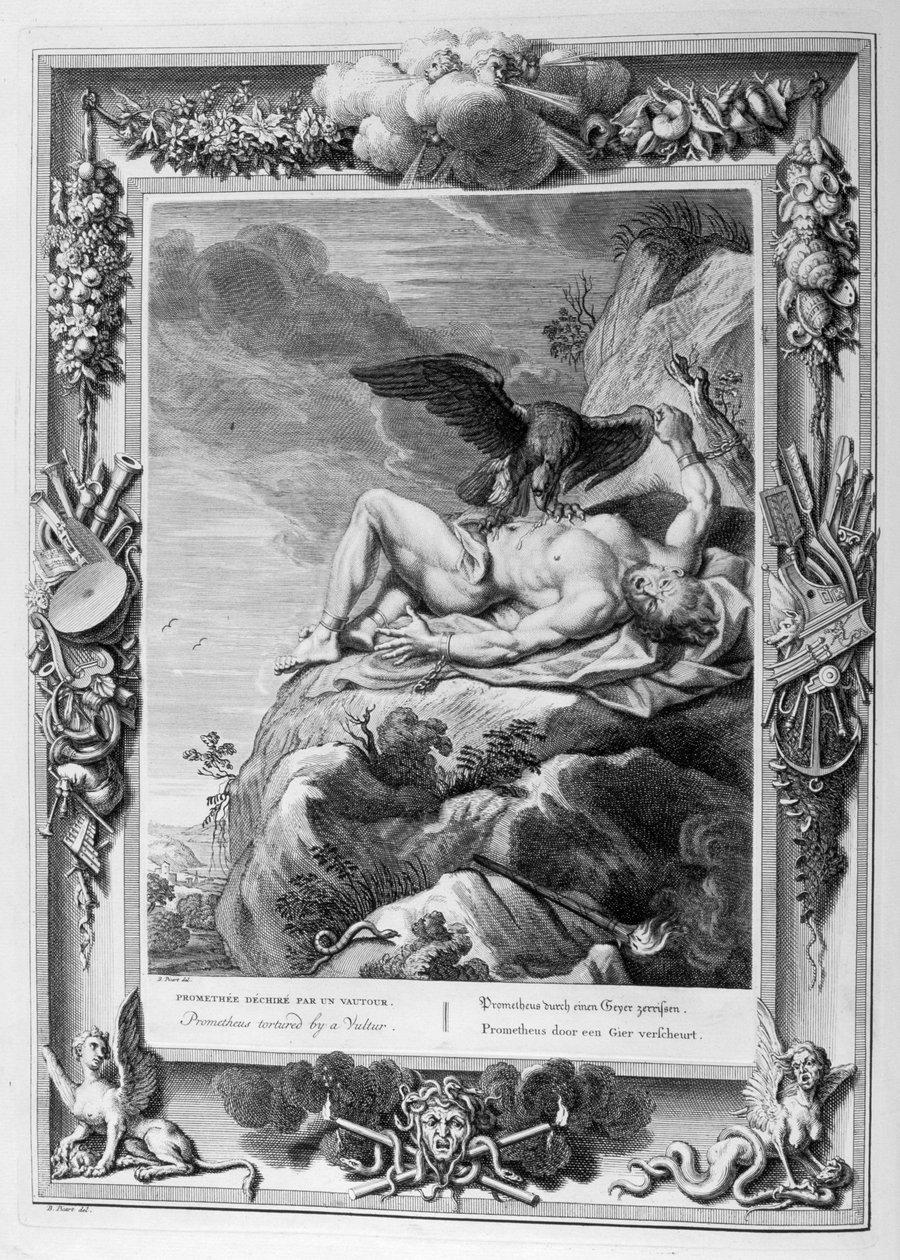 Prometheus slukade av örnen (gravyr) av Bernard Picart