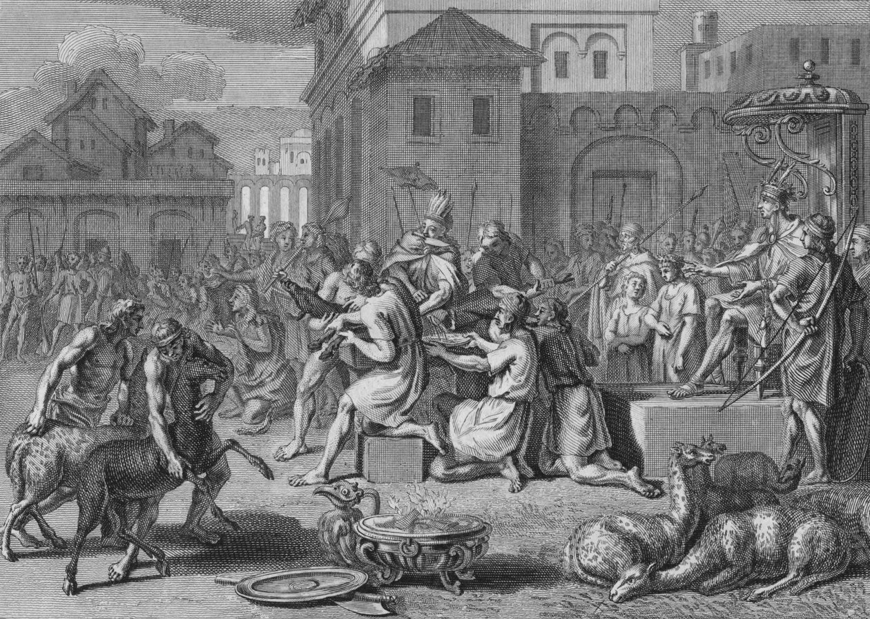 Offer av ett svart lamm, dagen för den stora solfestivalen, 1723. av Bernard Picart