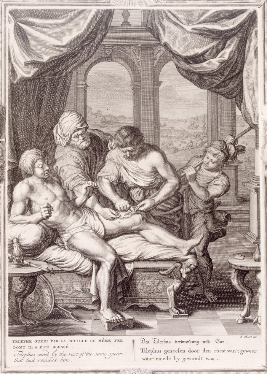 Telephus botad av rosten från samma spjut som skadade honom, 1731 av Bernard Picart