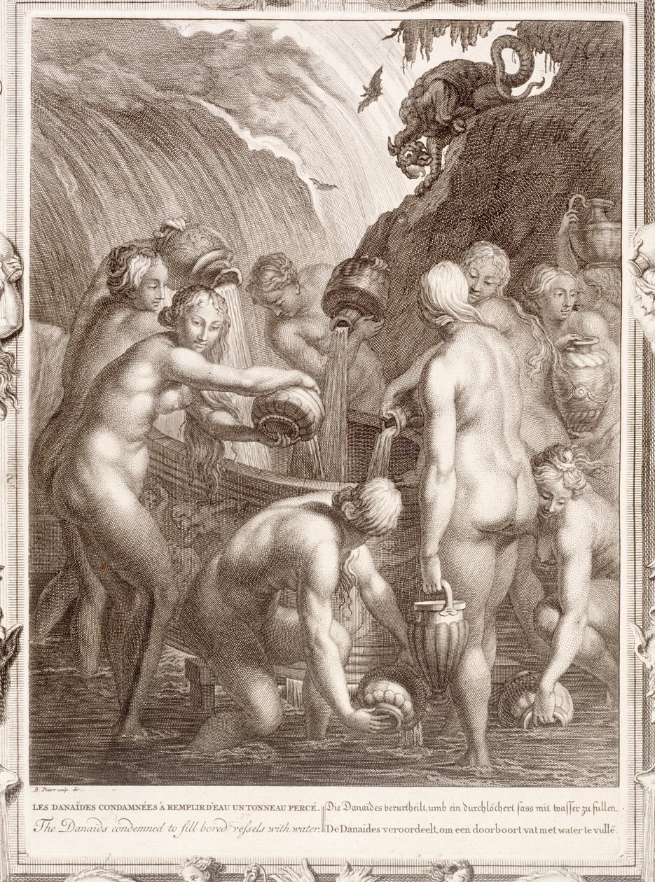 Danaiderna dömda att fylla uttråkade fartyg med vatten, 1730 av Bernard Picart