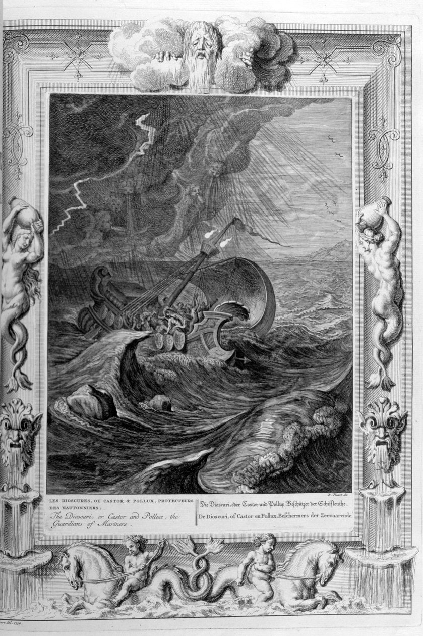 Dioscuri Castor och Pollux skyddar ett skepp, 1733 av Bernard Picart