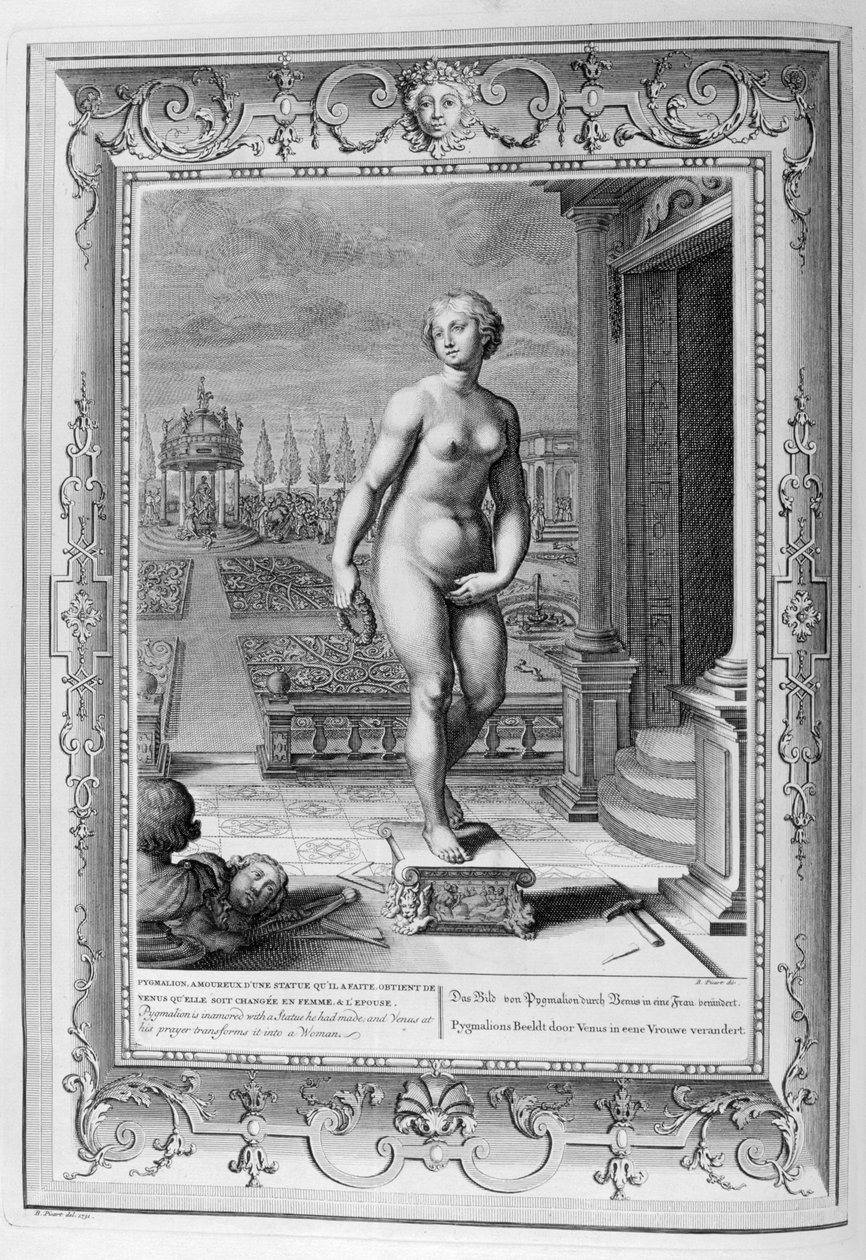 Skulpturen av Pygmalion (gravyr) av Bernard Picart