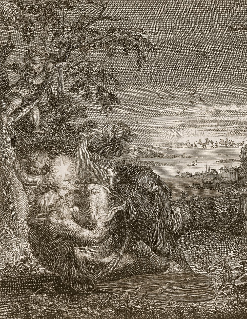 Tithonus, Auroras man, förvandlad till en gräshoppa, 1731 av Bernard Picart
