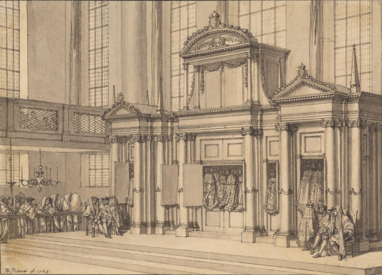 Lagens glädje i den portugisiska synagogan i Amsterdam av Bernard Picart