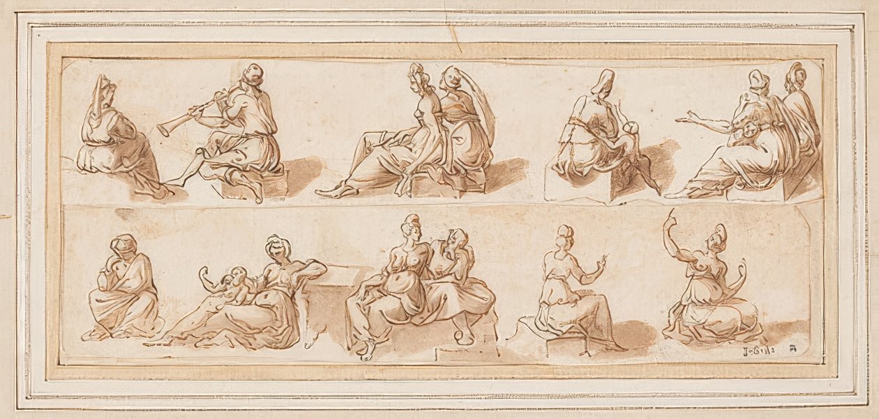 Skissblad med flera figurer av Bernard Salomon