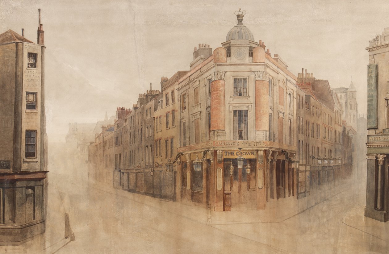 The Crown, hörnet av Great White Lion Street, nu Mercer Street, och Monmouth Street, Seven Dials, London (wc på papper) av Bernard Walter Evans