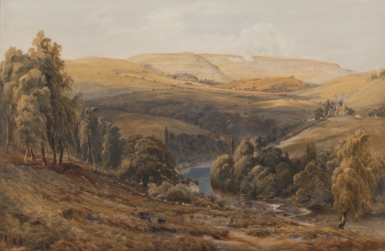 Valley of the Dee, nära Llangollen (wc på papper) av Bernard Walter Evans